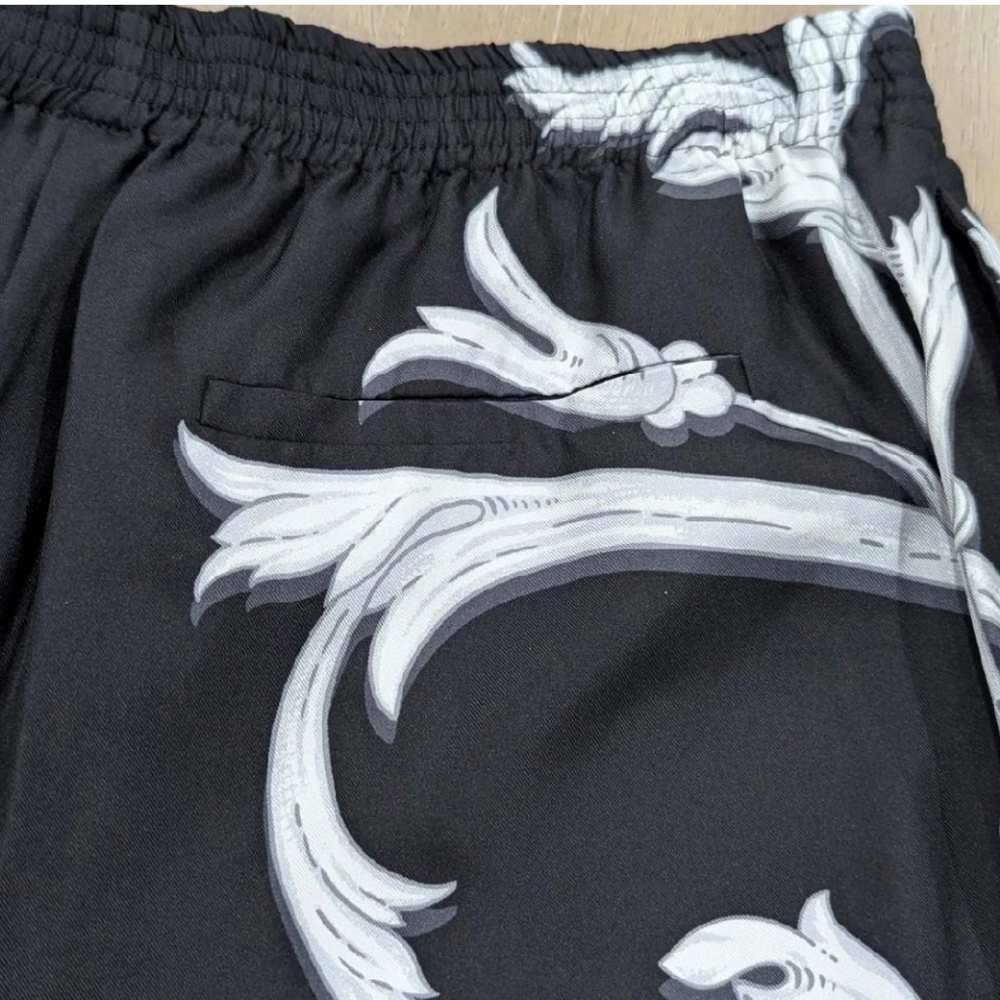 $1295 Mens Versace Acanthus Leaves Silk Twill Shorts Black/White 50 US 34 - Picture 4 of 7